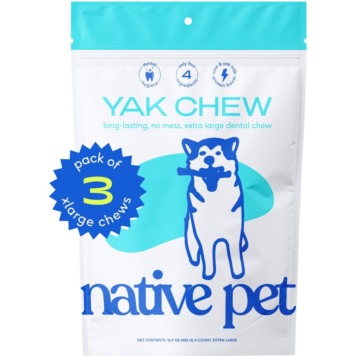 Native Pet Yak Dental Chews Himalayan Cheese X-Large Dog Treats, 3 count