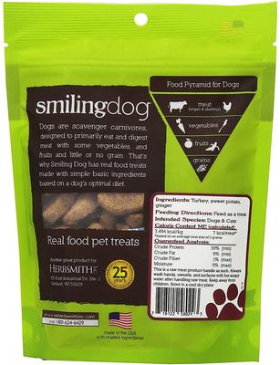 Premios liofilizados para perros Smiling Dog de pavo con boniato y jengibre, bolsa de 2.5 oz