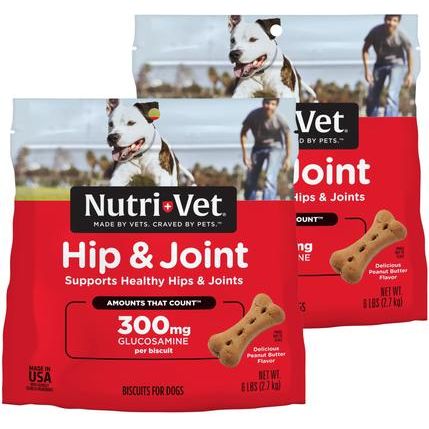 Galletas extra fuertes para cadera y articulaciones para perros grandes con sabor a mantequilla de maní, bolsa de 6 lb