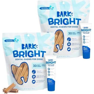 Kit dental brillante: premios dentales para perros con sabor a pollo mediano. Gel dental para perros con sabor a pollo y tomillo, 30 unidades, 2.5 oz.