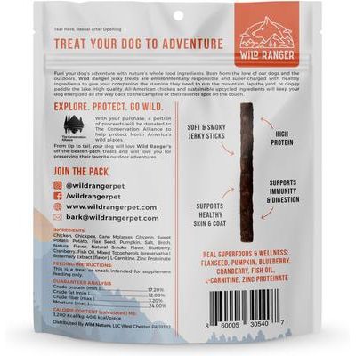 Premios para perros de pollo, batata, calabaza y linaza con Real Superfoods Jerky, bolsa de 8 oz