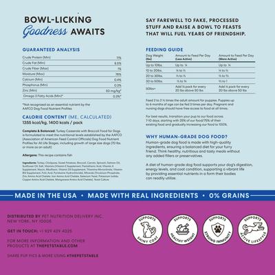 Alimento para perros en cazuela de pavo de grado humano, congelado y recién hecho, bolsa de 36 oz, 3 unidades