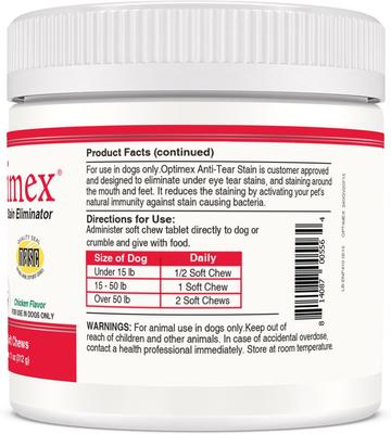 Optimex Tear Stain Dog Supplement, 60 count