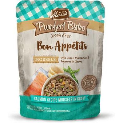 Purrfect Bistro Bon Appetits - Bocados de carne de res sin cereales en salsa, bolsas de alimento para gatos adultos, 3 oz, caja de 24