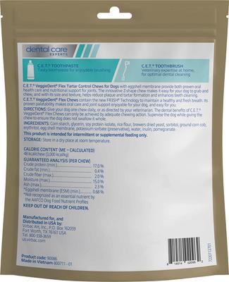 C.E.T. VeggieDent Flex + Masticables dentales para la salud articular para perros pequeños, 30 unidades