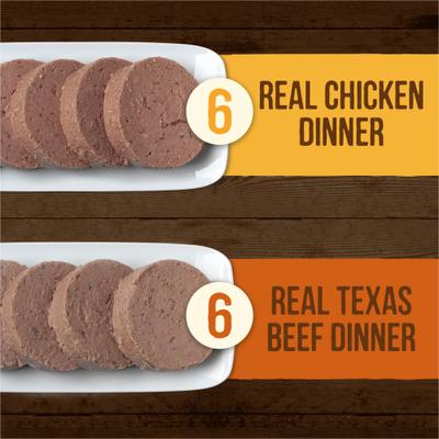 Comida húmeda para perros Grain-Free Real Texas Beef & Chicken Dinner, paquete variado, lata de 12.7 oz, caja de 12