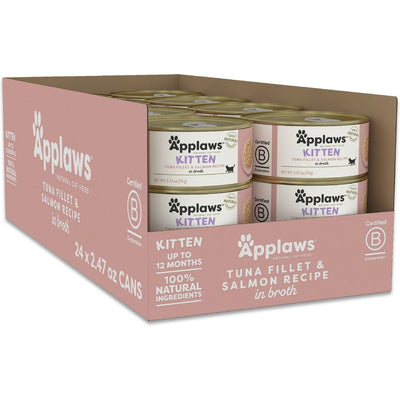 Kitten Alimento Húmedo, Ingredientes Limitados Filete de Atún with Salmón Recipe en Broth. 1332 g, caja de 24. - Applaws