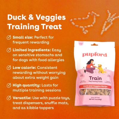 Premios liofilizados naturales para perros Train Duck & Veggies, bolsa de 2,75 oz