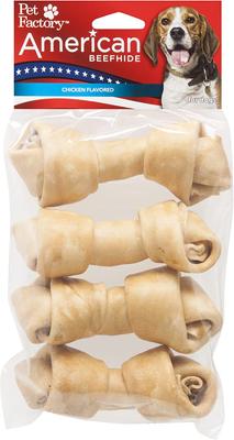 American Beefhide 4 to 5-inch Knotted Bones Chicken Flavored Chewy Dog Treats, 8 count