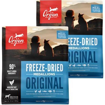 Alimento liofilizado para perros original, sin cereales y alto en proteínas, y aderezo, bolsa de 473 g