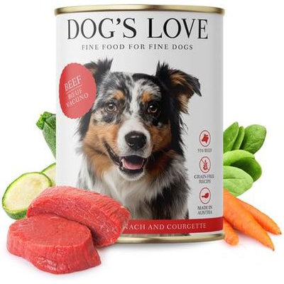 Dog's Love, Classic Adult, Res con manzana, espinaca y calabacín, 400 g × 6 latas.
