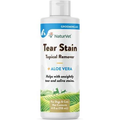 NaturVet, Tear Stain Topical Remover, solución tópica con aloe, pepino y berro para manchas lagrimales de perros y gatos, 120 ml