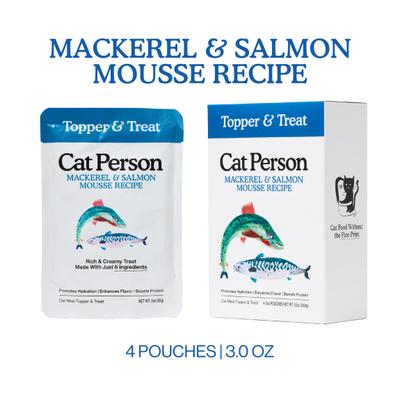 Cat Person by Weruva Mackerel & Salmon Mousse Grain-Free Wet Cat Food Topper, bolsa de 3 oz, caja de 4