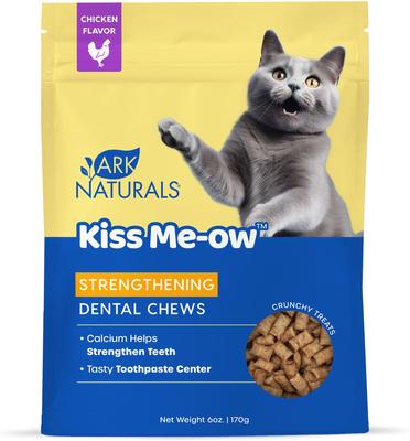 Kiss Me-Ow - Masticables dentales fortalecedores de pollo para gatos, crujientes premios, bolsa de 85 g