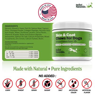 Omega Salmon Flavored Skin & Coat Chews Supplement for Dogs, 9.525-oz canister, 90 count