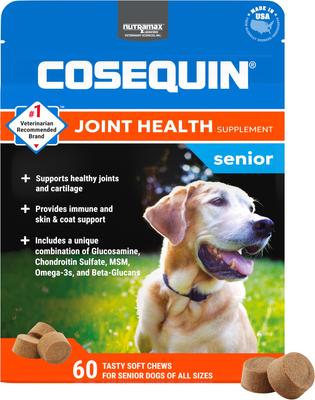 Cosequin Joint Health Supplement with Glucosamine, Chondroitin, MSM, Omega-3s & Beta-Glucan Soft Chews for Senior Dogs, 120 count
