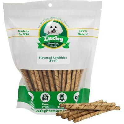 Masticables de cuero crudo con salsa de carne para perros pequeños, 125 unidades