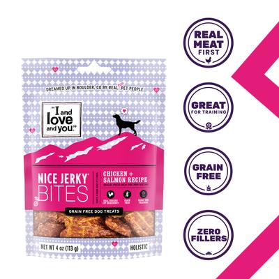 Nice Jerky Bites Chicken and Salmon Grain-Free Dog Treats, 4-oz bag