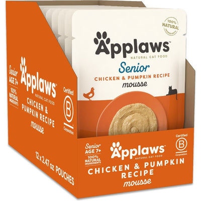 Senior Alimento Húmedo Mousse, Senior Pollo y Calabaza Recipe Grain Free. 70 g, caja de 12. - Applaws
