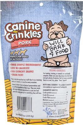Premios deshidratados de cerdo Canine Crinkles para perros, bolsa de 8 oz