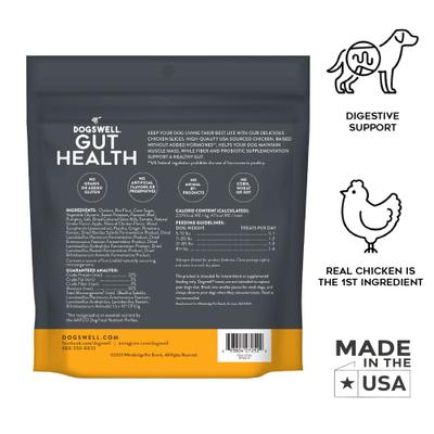 Golosinas funcionales suaves y masticables Gut Health Slices Chicken para perros, bolsa de 8 oz