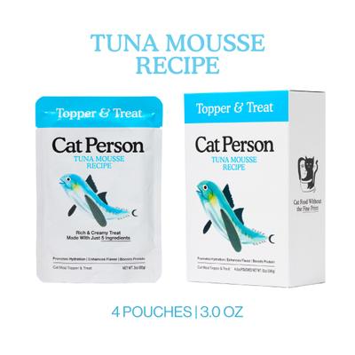 Aderezo para alimento húmedo para gatos sin cereales Cat Person de Weruva Tuna Mousse, bolsa de 3 oz, caja de 4