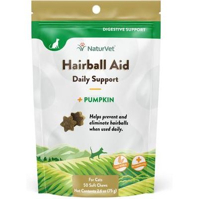 NaturVet, Hairball Help! Digestion, masticables con calabaza y psyllium para bolas de pelo de gatos, sabor salmón y tocino, 50 / 60 / 100 unidades