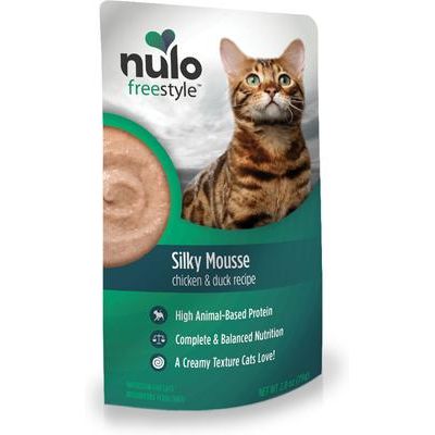 Nulo, FreeStyle Silky Mousse Chicken & Duck, mousse húmedo sin granos para gatos, Pollo + Pato, 79 g × 24 bolsas