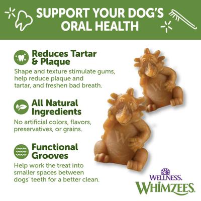Golosinas dentales naturales para perros Wellness Hedgehog Dental Chews, sin cereales, grandes, 6 unidades