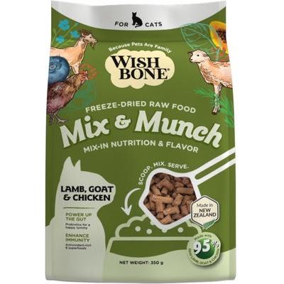 Alimento liofilizado para gatos Mix & Munch Raw, alto en proteínas, sin cereales, con carne de res y venado, bolsa de 355 g