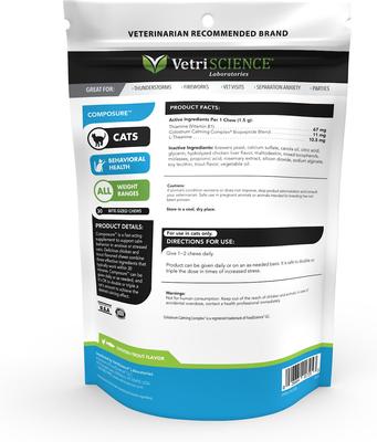 Composure - Suplemento calmante masticable suave con sabor a trucha y pollo para gatos (30 unidades)