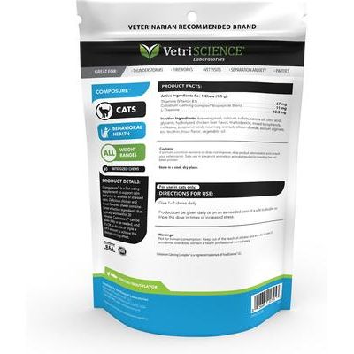 Composure - Suplemento calmante masticable suave con sabor a trucha y pollo para gatos (30 unidades)