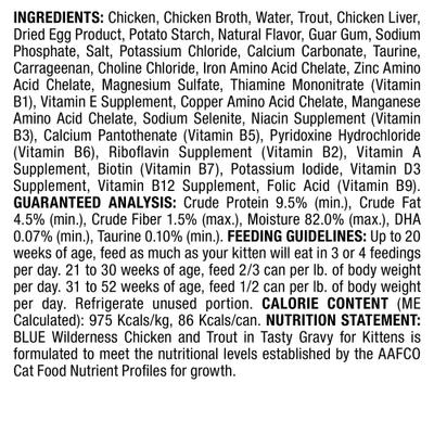 Bundle: Kitten Variety Pack - Blue Buffalo Wilderness Kitten Chicken Grain-Free Canned Cat Food, Salmon Canned Food, Chicken & Trout Canned Food
