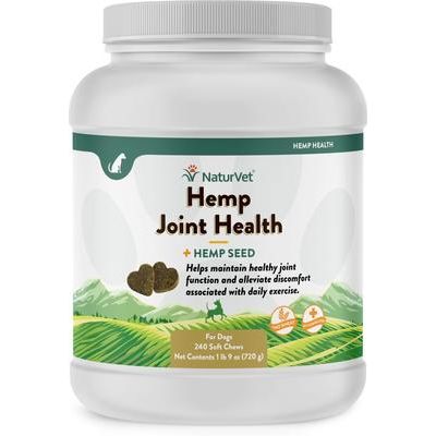 NaturVet, Joint Care with Hemp Seed, suplemento articular con glucosamina, MSM y cáñamo, sabor tocino y pollo, 60 / 120 / 240 masticables