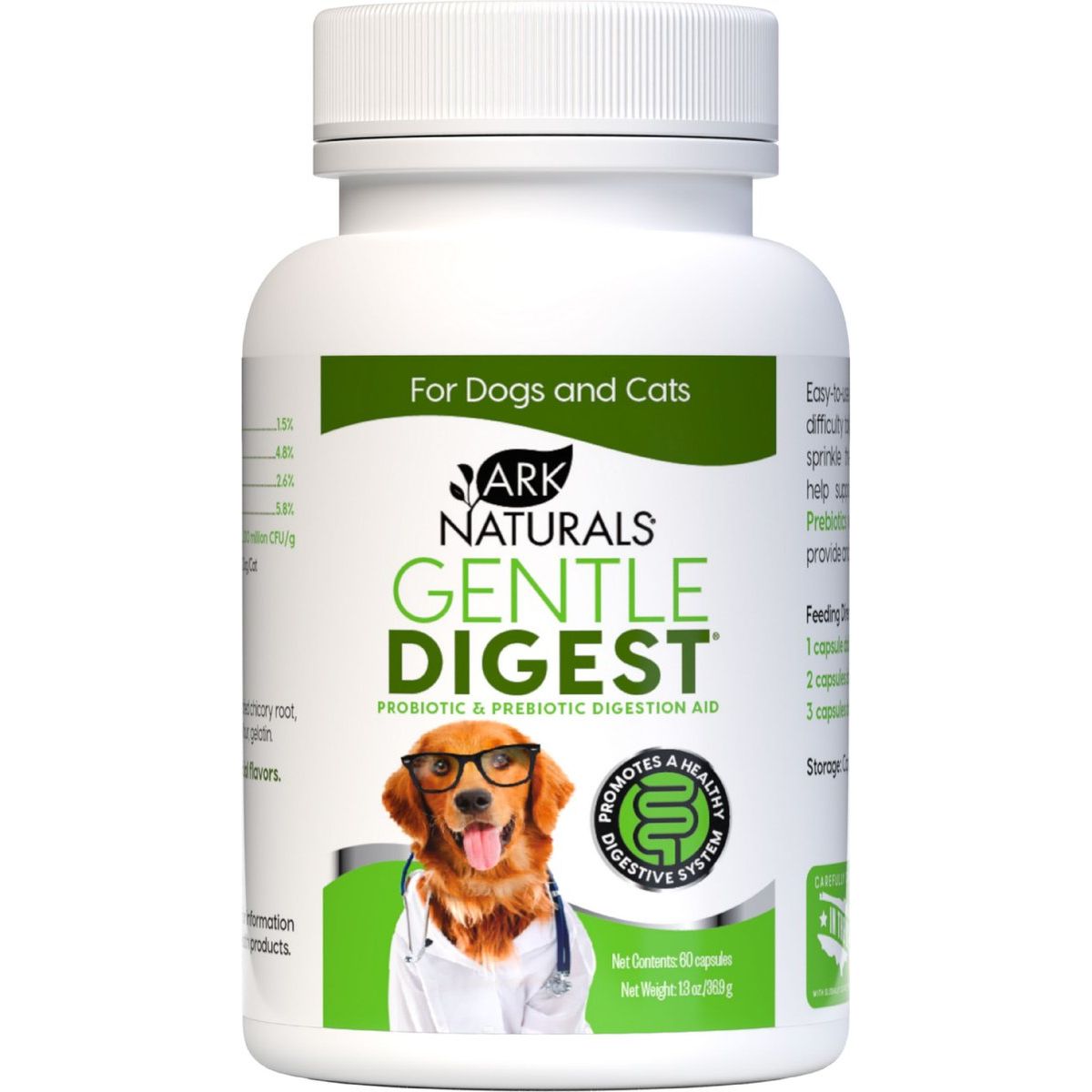 Gentle Digest Capsules Digestivas, Perros y Gatos. 60 caps. - Ark Naturals