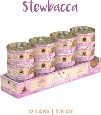 Comida enlatada para gatos Classic Cat Stewbacca de pollo, pato y salmón en salsa, lata de 2.8 oz, caja de 12