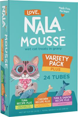 Mousse Plus Tuna & Salmon Recipe Grain-Free Lickable Cat Treats, 0.5-oz tube, case of 4