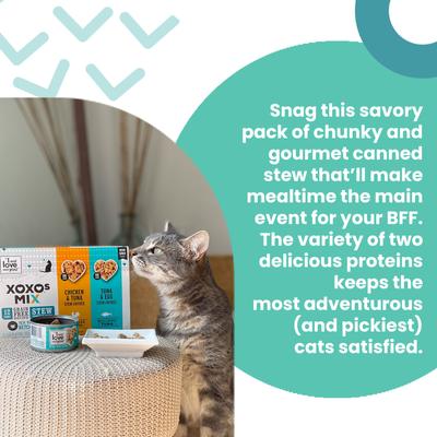XOXO Chicken & Tuna Stew Grain-Free Variety Pack Canned Cat Food, 3-oz can, case of 12