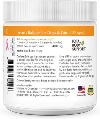 Calostro puro para el equilibrio inmunológico de perros y gatos, frasco de 2 oz