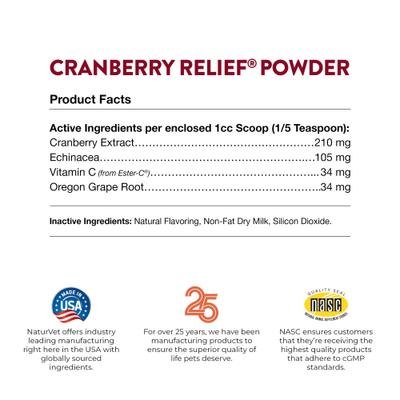 NaturVet, Cranberry Relief Urinary Care, suplemento en polvo con arándano, equinácea y vitamina C para perros y gatos, 47 g