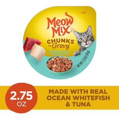 Comida húmeda para gatos Chunks in Gravy Real Ocean Whitefish & Tuna, taza de 2.75 oz, caja de 12