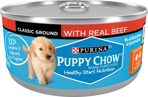 Purina Puppy Chow Classic Ground Real Beef & Chicken Wet Puppy Food Variety Pack, 5.5-oz can, case of 8