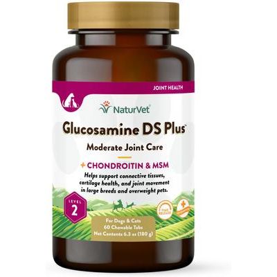 NaturVet, Moderate Joint Care Glucosamine DS Plus, glucosamina, MSM, condroitina y omegas para articulaciones de perros y gatos, tabletas y masticables