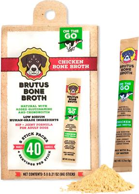 Beef Bone Broth Powder Hip & Joint with Glucosamine On-the-Go Dog Food Topper, 5 count
