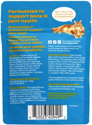 Made by Nacho Bone & Joint Support Cage-Free Chicken Puree with Bone Broth Wet Cat Food Topper, 1.4-oz pouch, case of 18