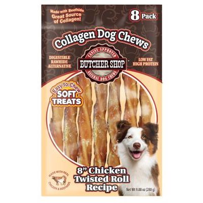 Rollito de pollo retorcido de 8 pulgadas con colágeno, premio de cecina para perros, bolsa de 9.88 oz