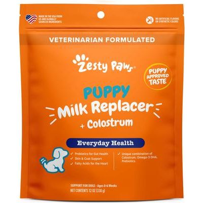 Zesty Paws, Puppy Milk Replacer + Colostrum, DHA + Prebióticos + Probióticos, Cachorros y Perros Senior, 340 g