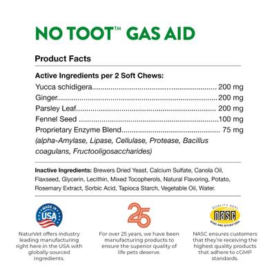 NaturVet, No Toot Stool & Bowel, masticables con hinojo y enzimas digestivas para perros, sabor tocino y pollo, 70 unidades