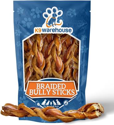 Braided 12-inch Bully Sticks Dog Treats, 6 count