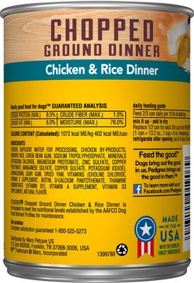 Chopped Ground Dinner Chicken & Rice Dinner Canned Wet Dog Food, 13.2-oz can, 12 count